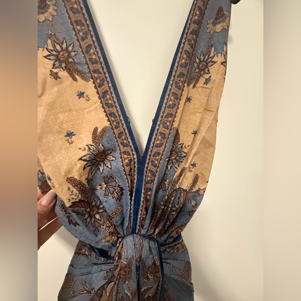 Blue and Cream Tiered Halter Maxi Dress for Wedding Guests - Picture 5 of 8